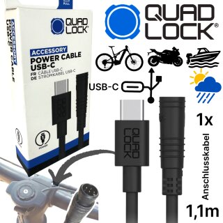 QUAD LOCK Power Cable für Wireless Ladegerät Mini DIN auf USB-C 1,1m