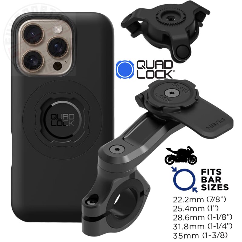 QUAD LOCK Motorrad Lenker Handyhalterung PRO + Vibrationsdämpfer + MAG Hülle für iPhone 16 Pro Max