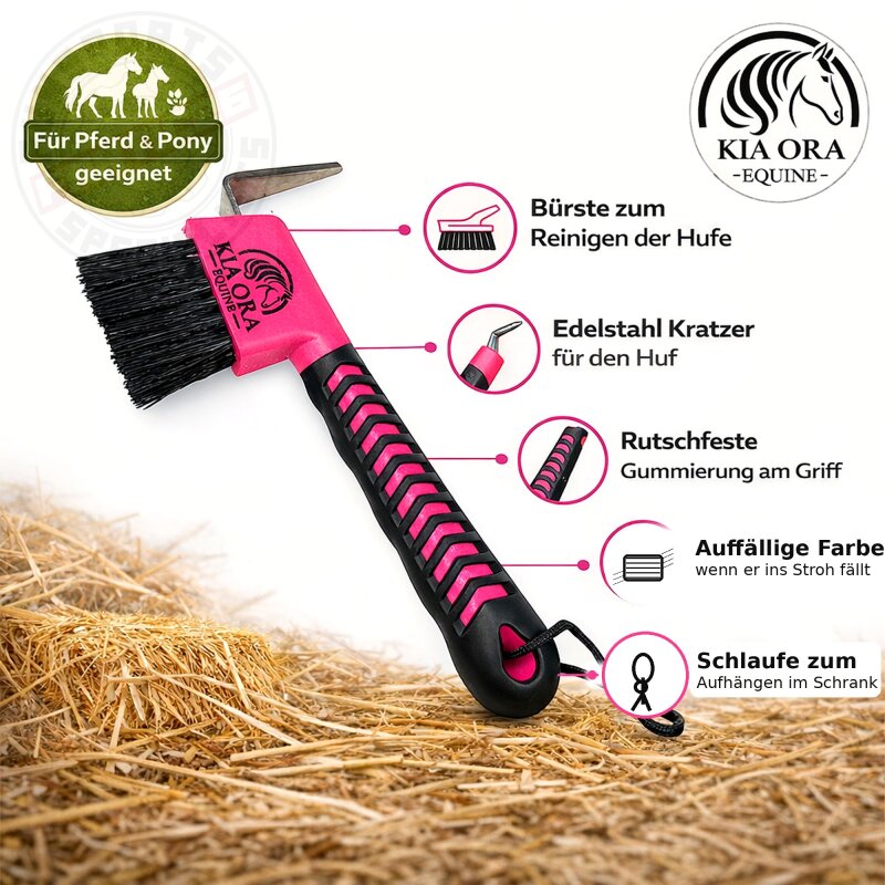 Kia Ora Equine Hufkratzer & Bürste Pferd & Pony Pflege Pink