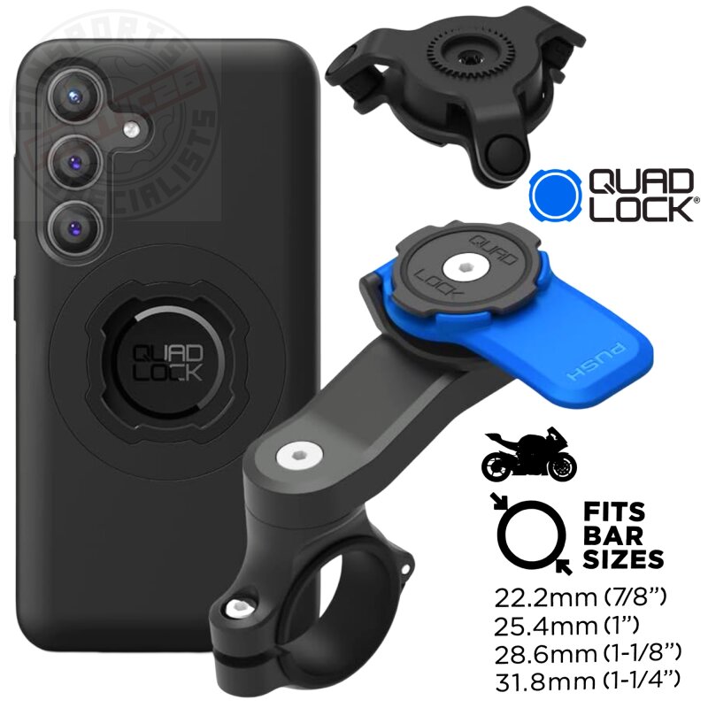 QUAD LOCK Motorrad Lenker Handyhalterung + Vibrationsdämpfer + MAG Hülle für Galaxy S24+