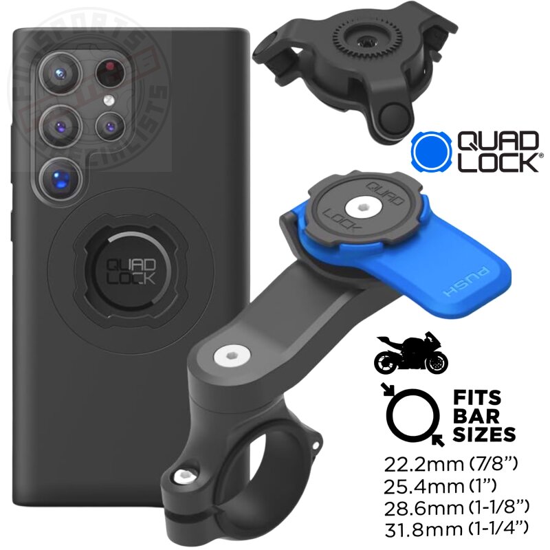 QUAD LOCK Motorrad Lenker Handyhalterung + Vibrationsdämpfer + MAG Hülle für Galaxy S24 Ultra