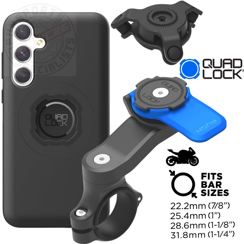QUAD LOCK Motorrad Lenker Handyhalterung + Vibrationsdämpfer + MAG Hülle für Galaxy A35