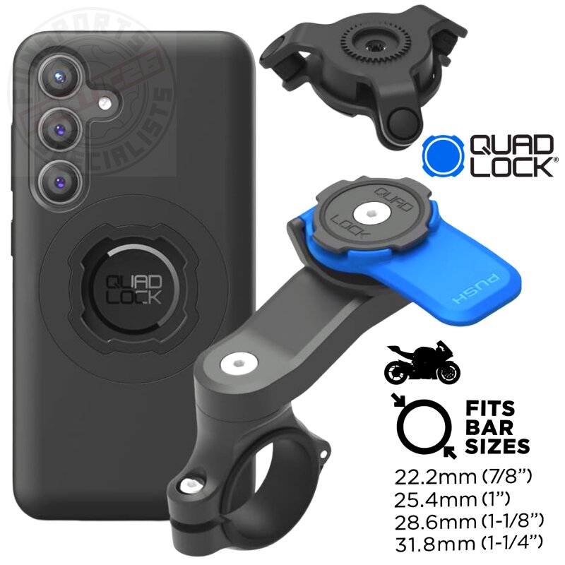 QUAD LOCK Motorrad Lenker Handyhalterung + Vibrationsdämpfer + MAG Hülle für Galaxy S24