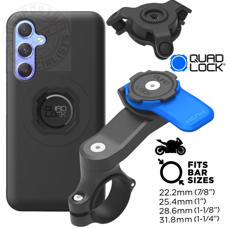 QUAD LOCK Motorrad Lenker Handyhalterung + Vibrationsdämpfer + MAG Hülle für Galaxy A55