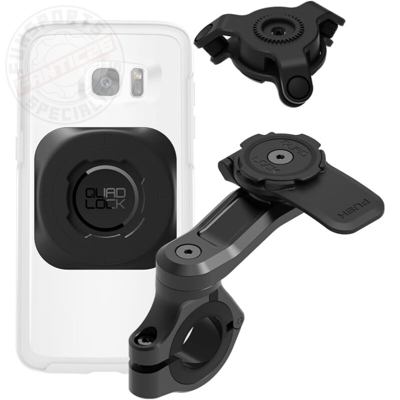 QUAD LOCK Motorrad Lenker Handyhalterung PRO + Vibrationsdämpfer + MAG Universal Klebe Pad
