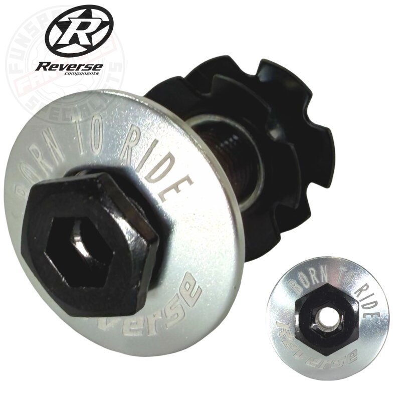 Reverse Alu Dirt Barspin Top Cap Steuersatzkappe Freestyle Rotor M10 Hohl Schraube Silber