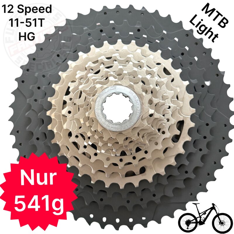 Kassette 12-fach FW-S07 11–51 Z MTB Light Race Fahrrad Shimano HG kompatibel 480g
