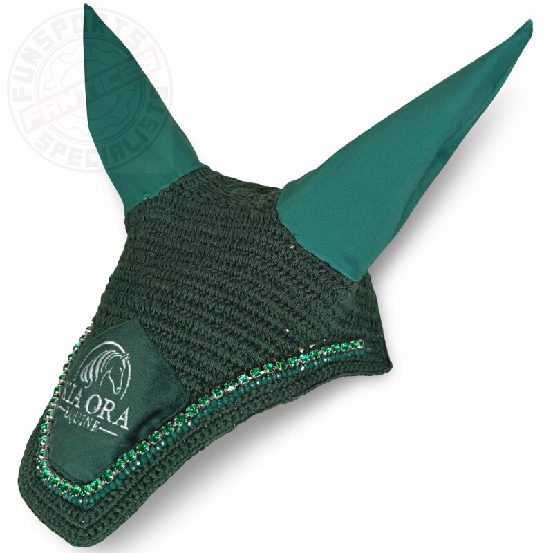Kia Ora Equine Fliegenhaube mit Glitzersteinen Jägergrün COB