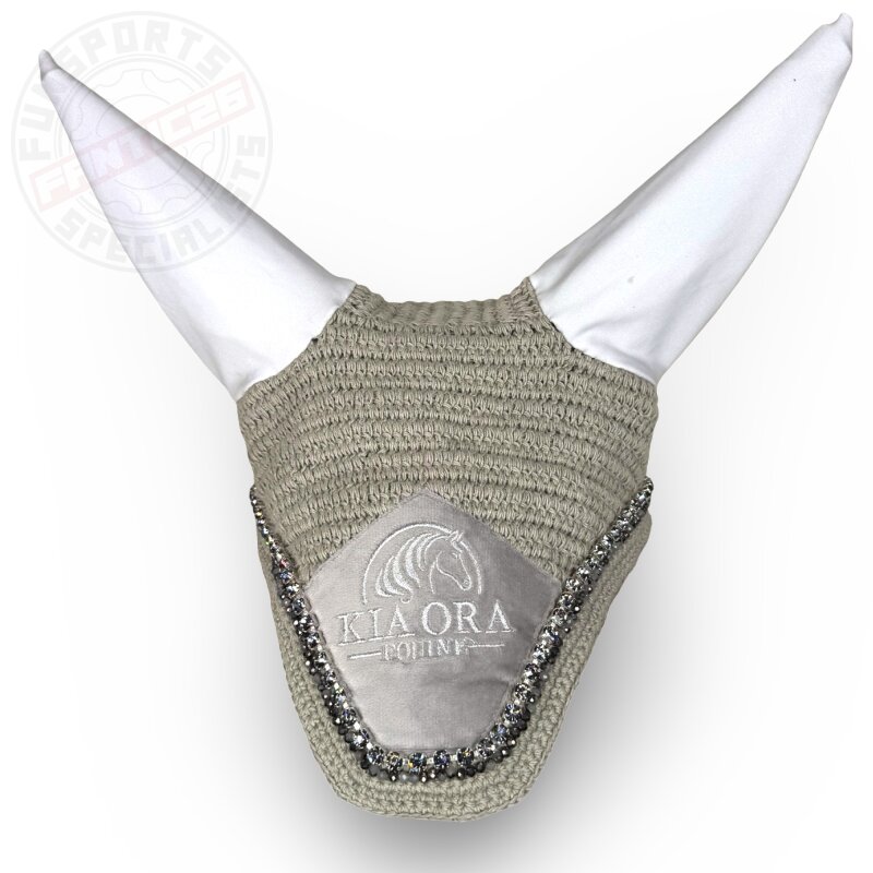 Kia Ora Equine Fliegenhaube mit Glitzersteinen Grau Pony