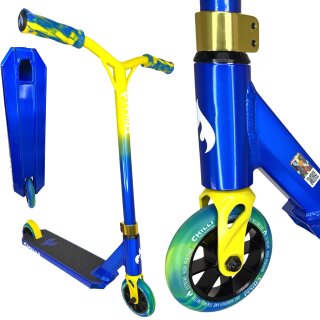 Chilli Pro Jumpstart S Stunt-Scooter H=71cm transparent Blau / Gelb