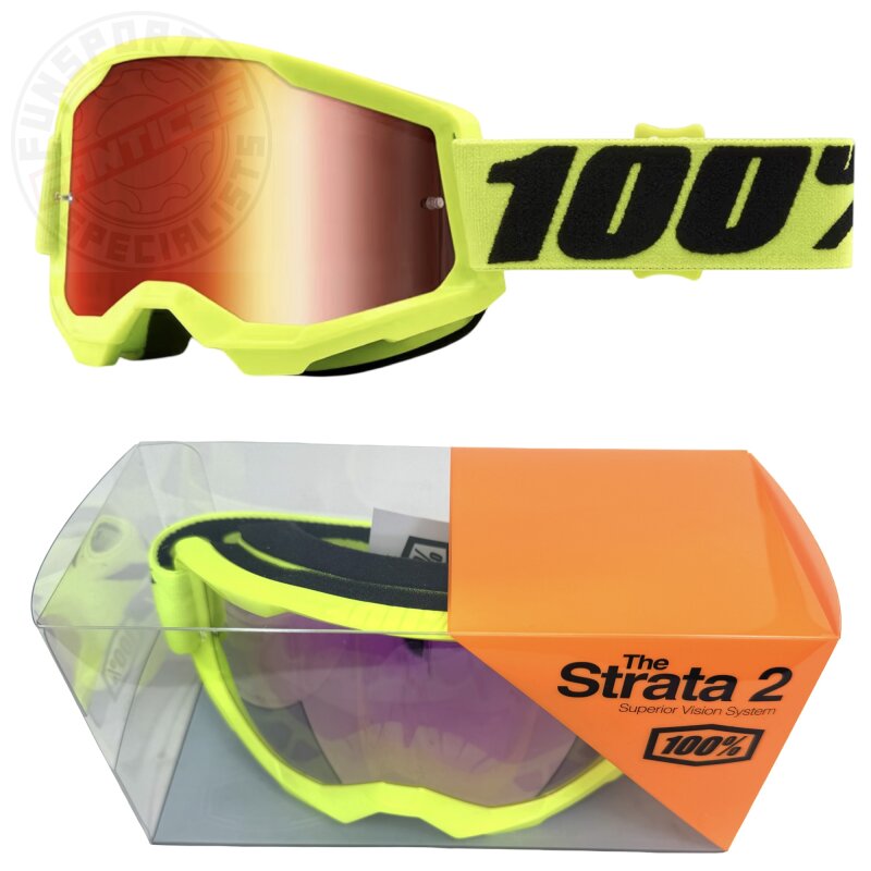100% Strata V2 goggle Motocross Brille Neon Gelb Verspiegelt