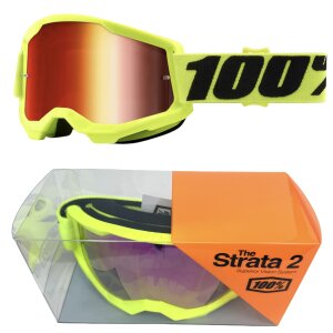 100% Strata V2 goggle Motocross Brille Neon Gelb Verspiegelt