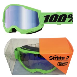 100% Strata V2 goggle Motocross Brille Neon Grün Verspiegelt