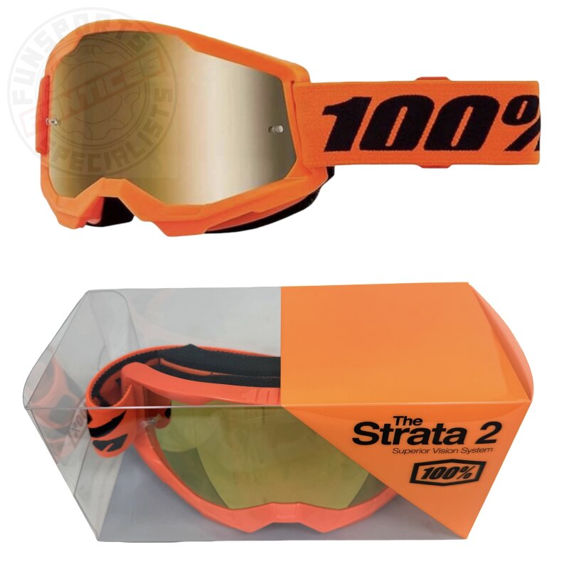 100% Strata V2 goggle Motocross Brille Orange Verspiegelt