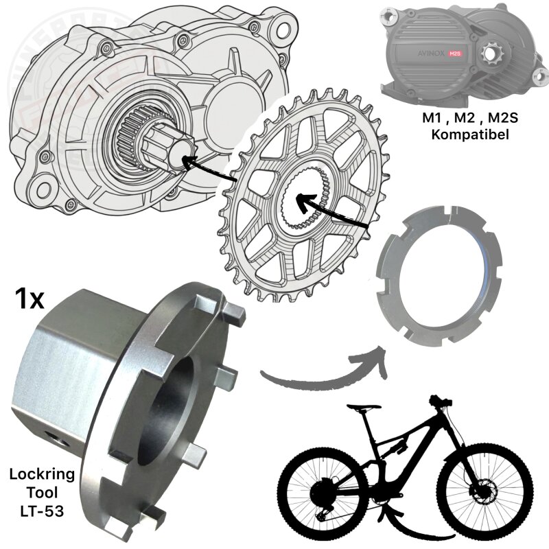 Lockringtool 53mm Kettenblatt Nuss Ebike Service geeignet für Dji Avinox M1,M2,M2S Motor