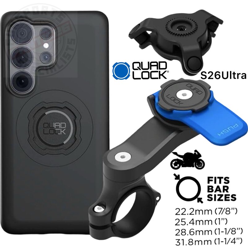 QUAD LOCK Motorrad Lenker Handyhalterung + Vibrationsdämpfer + MAG Hülle für Galaxy S26 Ultra