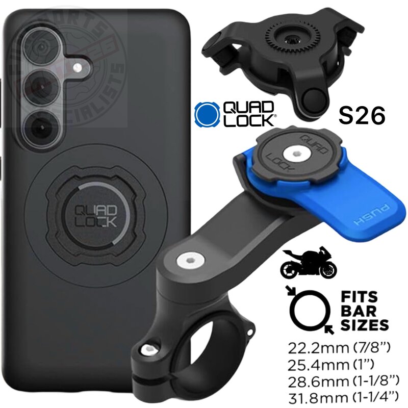 QUAD LOCK Motorrad Lenker Handyhalterung + Vibrationsdämpfer + MAG Hülle für Galaxy S26