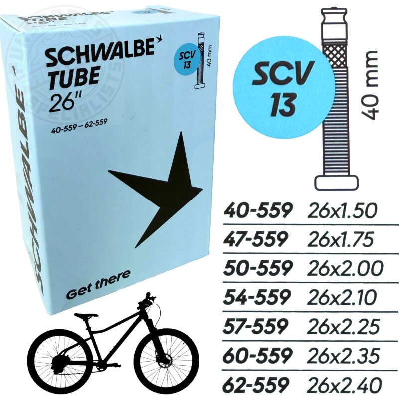 Schwalbe MTB Fahrrad-Schlauch SCV13 26x1,5-2,5 40mm Clik Valve Ventil 40/62-559