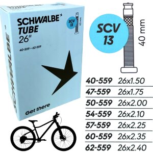 Schwalbe MTB Fahrrad-Schlauch SCV13 26x1,5-2,5 40mm Clik...