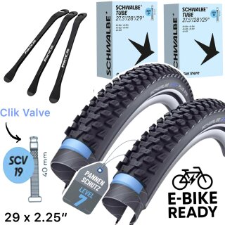 2x Schwalbe Marathon Plus MTB Ebike SG 29x2,25" 57-622  Reifen + SCV19 + F26 Reifenheber