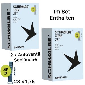 2x Schwalbe Marathon Plus TOUR 28" x 1,75" (47-622) Reifen, Schläuche AV17 + F26 Reifenheber