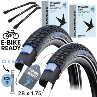2x Schwalbe Marathon Plus TOUR 28" x 1,75" (47-622) Reifen, Schläuche SCV19 + F26 Reifenheber