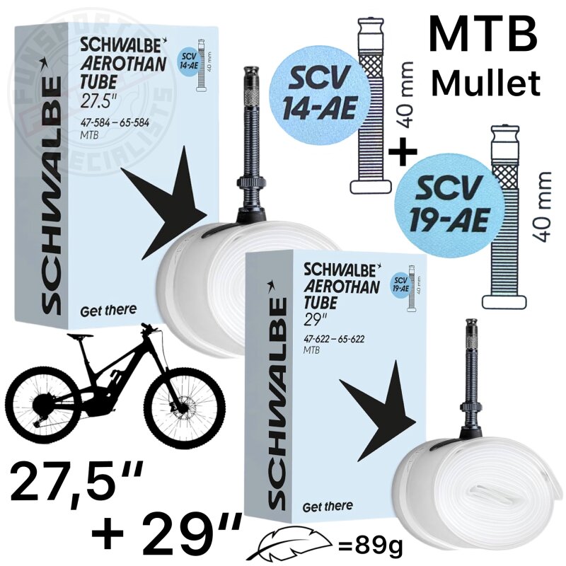 Schwalbe Aerothan light Schlauch 27,5"+29" SCV14-AE + SCV19-AE Clik Valve Mullet SET