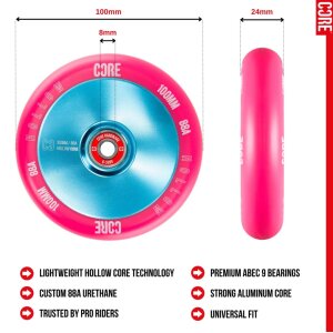 Core Hollow V2 Stunt-Scooter Rolle 100mm Hellblau/PU Pink