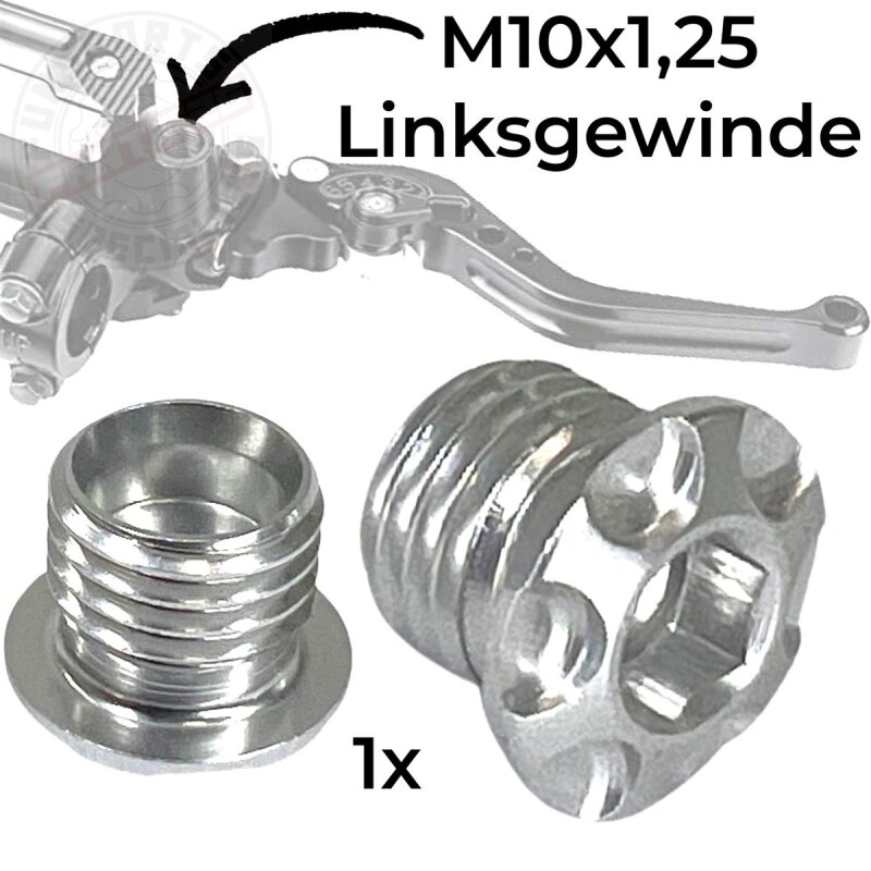 F26 SL Motorrad Spiegel Stopfen M10x1.25 Linksgewinde Silber