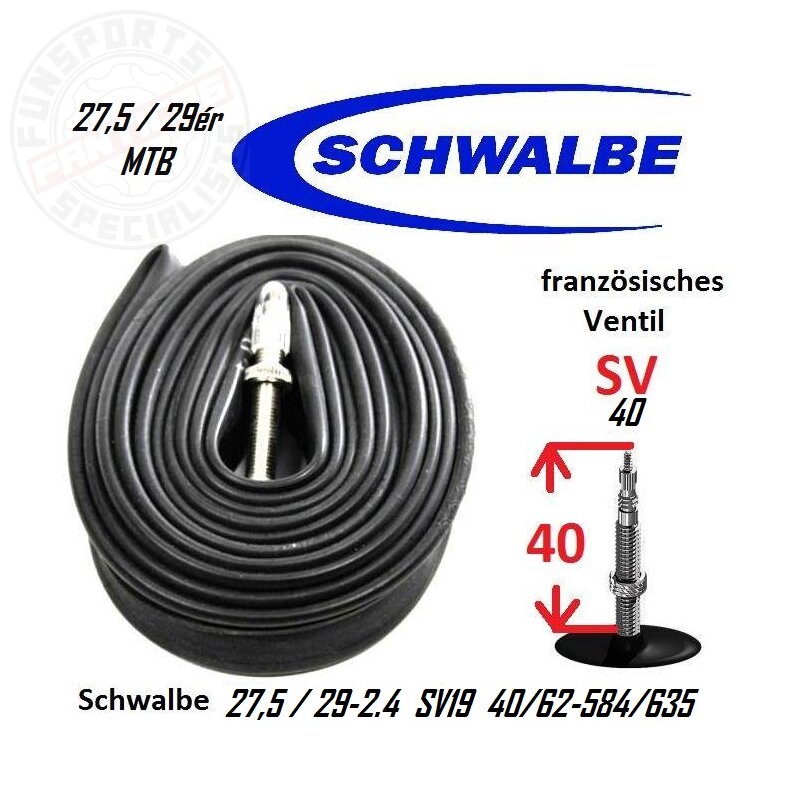 Schwalbe MTB Fahrrad-Schlauch SV19 27,5 / 29-2.4 französisches Ventil 40/62-584/635 SV40mm