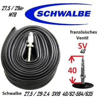 Schwalbe MTB Fahrrad-Schlauch SV19 27,5 / 29-2.4 französisches Ventil 40/62-584/635 SV40mm