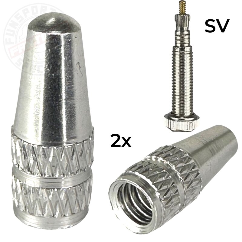 2 x F26 Fahrrad Alu Ventilkappen SV Presta / Französisch Silber
