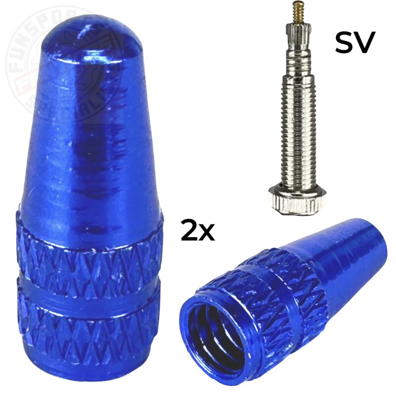 2 x F26 Fahrrad Alu Ventilkappen SV Presta / Französisch Blau
